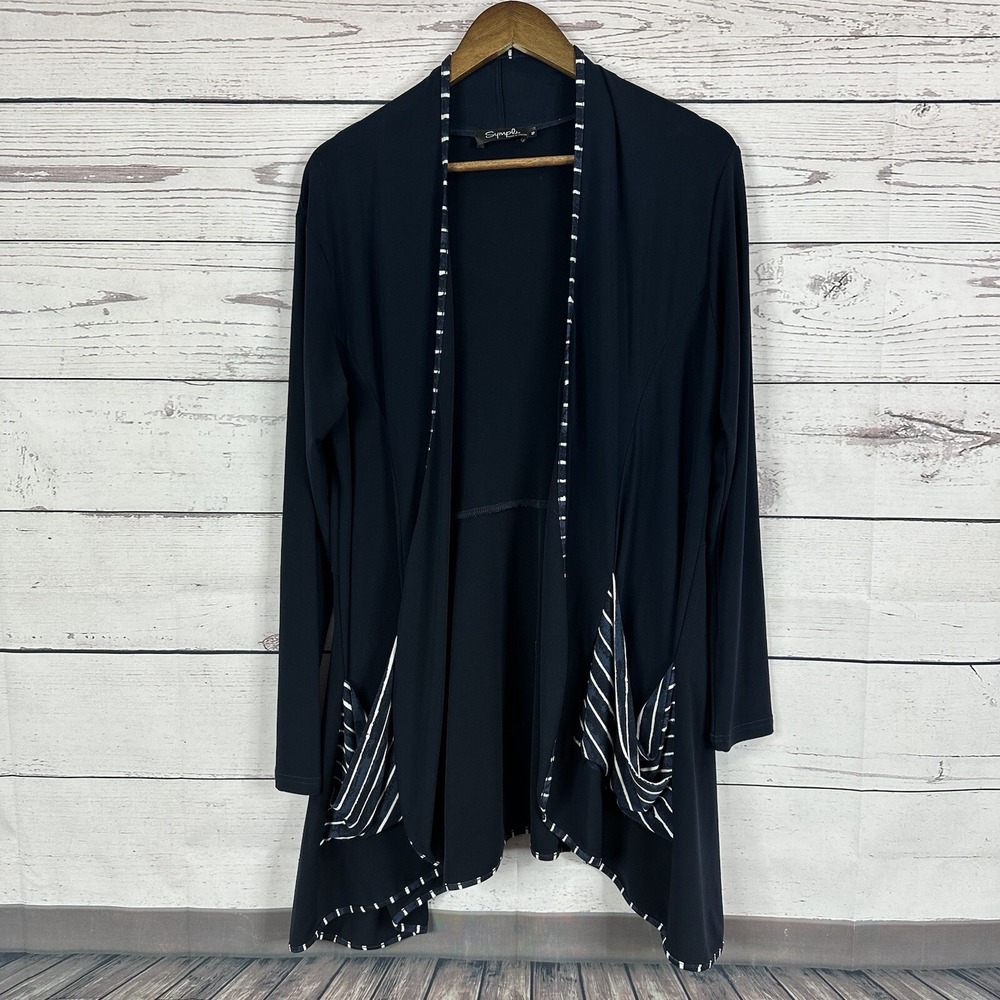 Sympli Cardigan Sweater Womens 10 Blue Navy‎ Slinky Sophisticated Long Capsule
